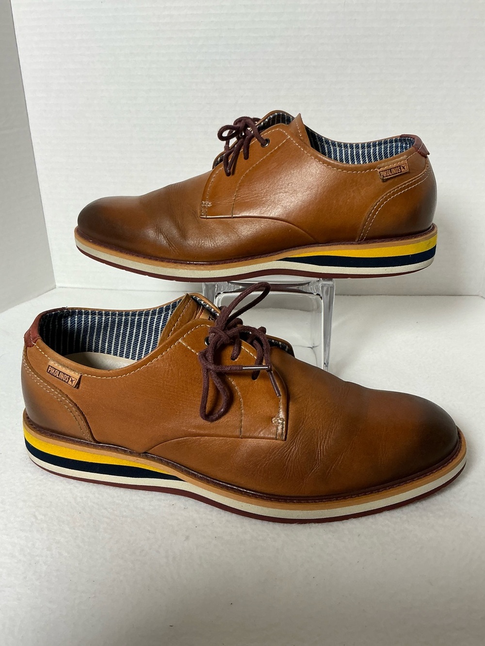Pikolinos Men’s 6.5-7 EU 40 Brown Leather Derby Shoes Striped Sole